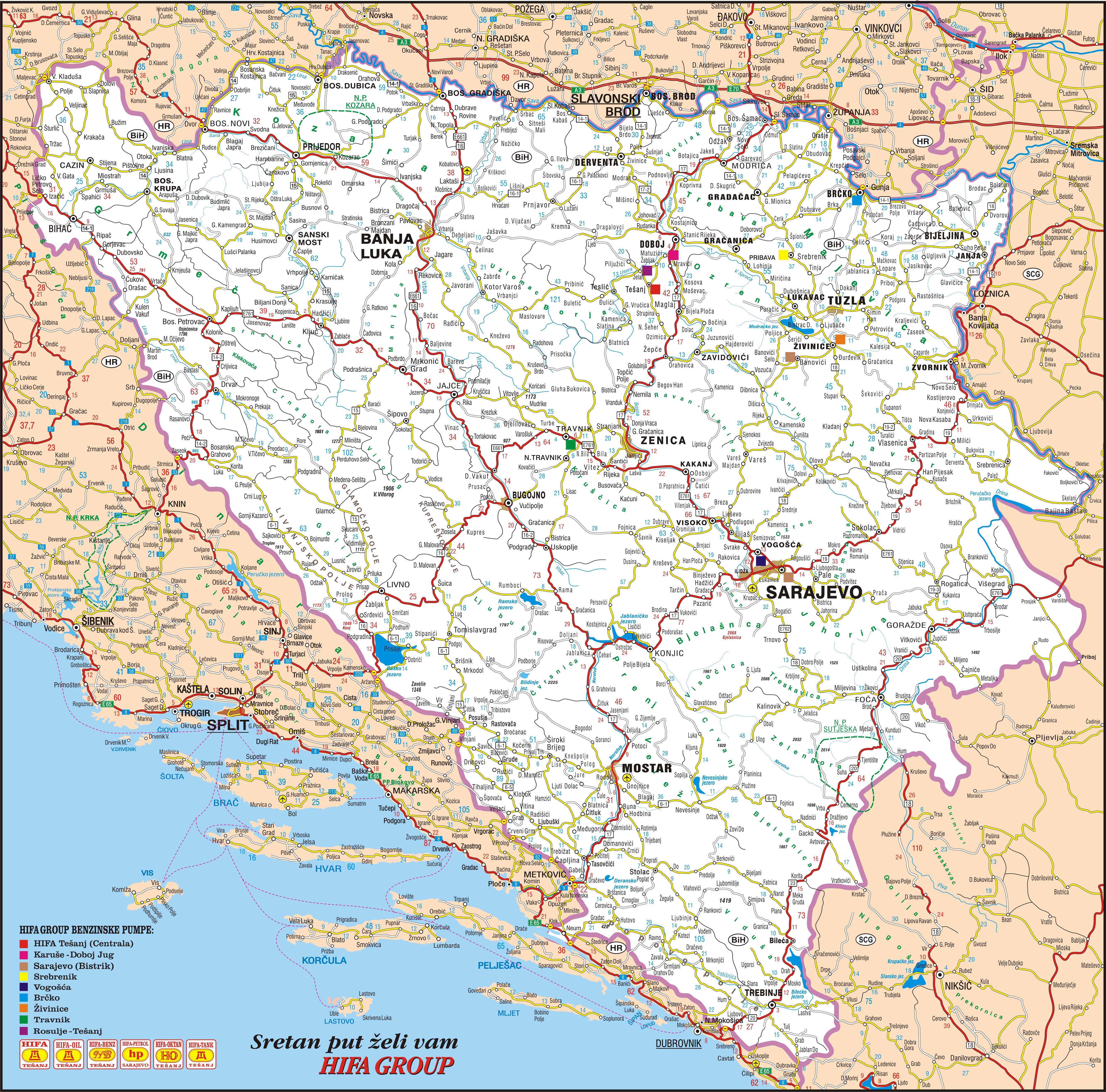 Auto karta-mapa Bosne i Hercegovine